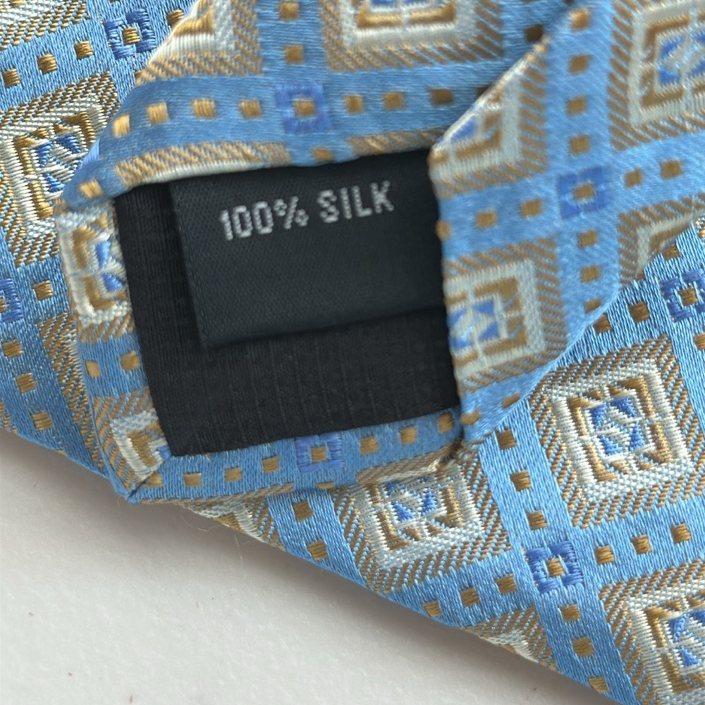 Pronto Uomo Geometric Blue and Gold Tie - Picture 5 of 10